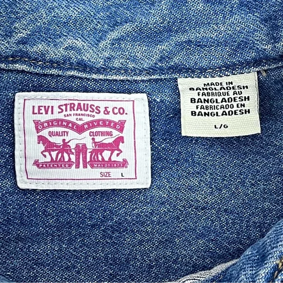 Levis Men's Blue Denim Pearl Snap Western Shirt/ Shacket PC9-A3373-0004 Size L - Picture 11 of 15